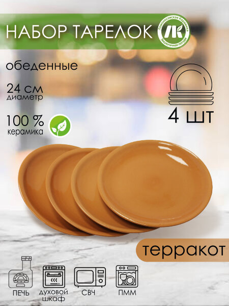 Набор из 4-х тарелок, плоская d24см, h2,5см (терракот) 2Т-24Н