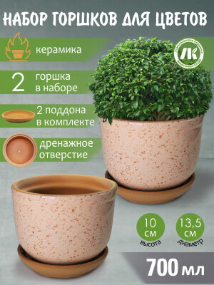 Горшок для цветов с поддоном "Ломоносовский" (розовый) d12см, h10см, 0,7л, набор 2шт, керамика