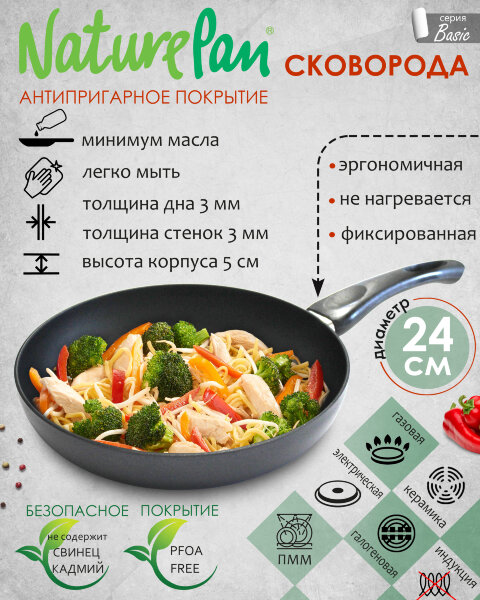 Сковорода с антипригарным покрытием, d24см, NaturePan Basic