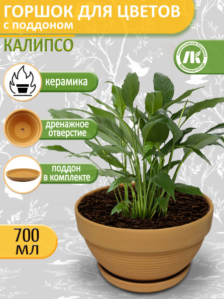Горшок для цветов с поддоном "Калипсо терракота" 0,7л, d15см, h8,5см, керамика, неглазурованный